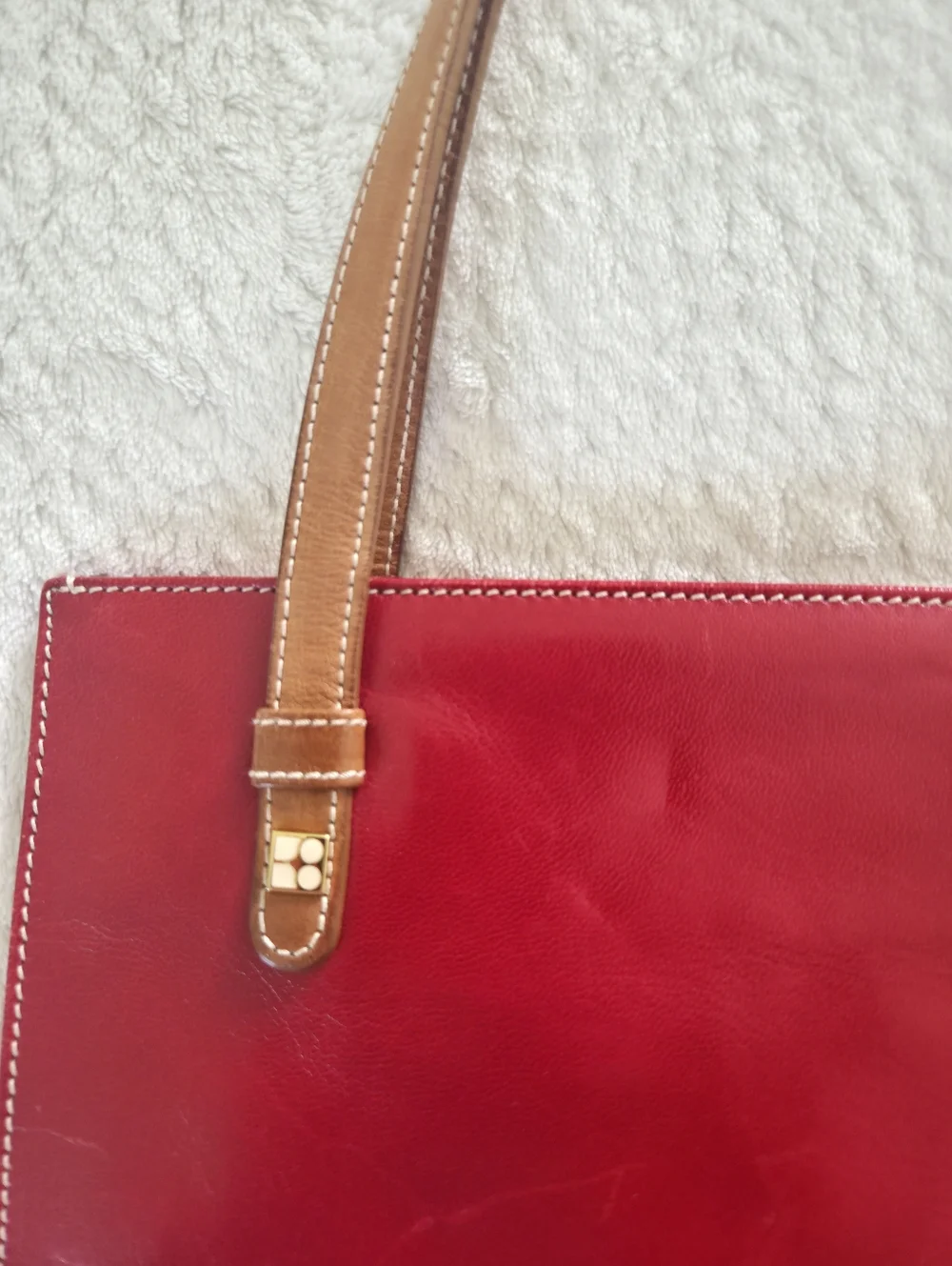 Vintage!!! Kate Spade ✨️ Red Leather Tote Bag with Tan Straps